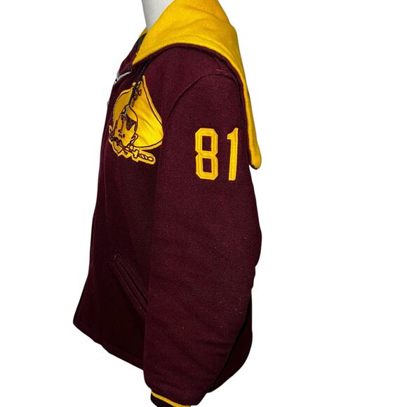 Vintage Varsity Wool hooded Delong coat sz 38. Southeast Pirate "Jennifer" Gold - Picture 3 of 11